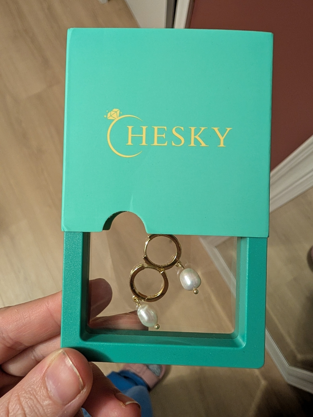 Gold Double Hoop Pearl Drop Earrings - White